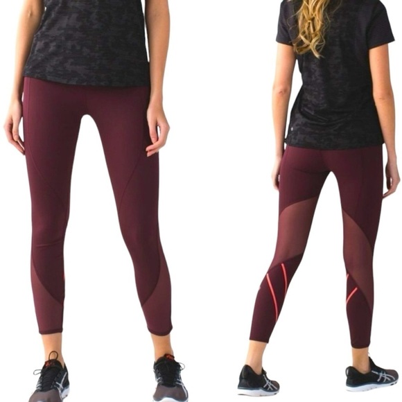 Lululemon All Meshed Up 7/8 Tight Bordeaux Drama / Flash Light Maroon 25” Sz 2 - Picture 1 of 13